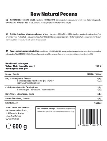 Moitiés de noix de pécan décortiquées crues - 600G