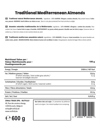 Amandes naturelles traditionnelles de la Méditerranée - 600G